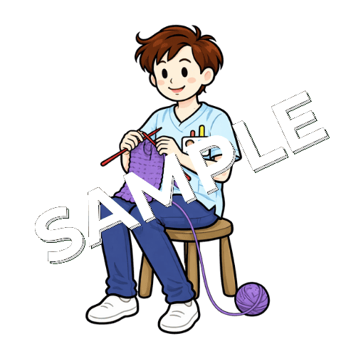 編み物をする男性作業療法士のイラスト