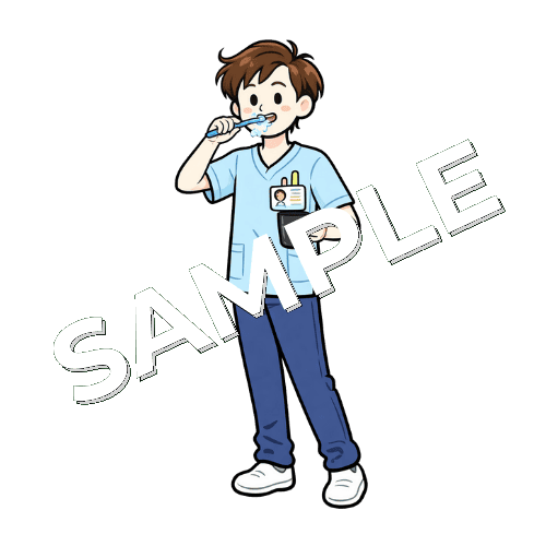 歯を磨く男性作業療法士のイラスト