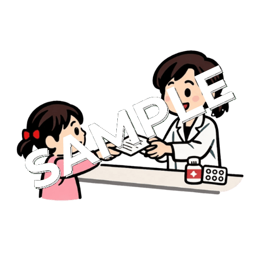 女性薬剤師が子供の患者とやりとりをしているイラスト