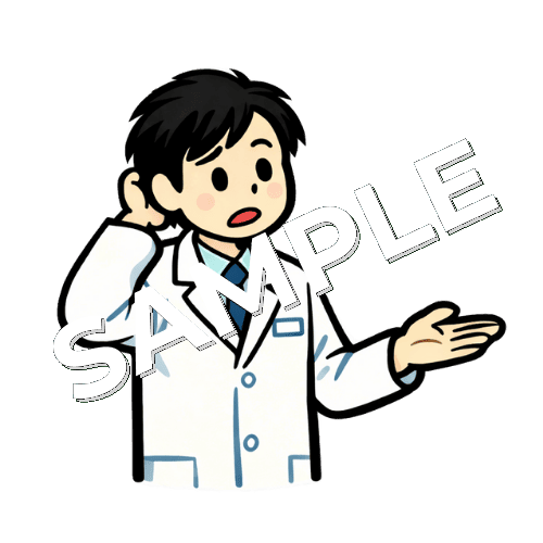 黒髪の男性薬剤師が困っているイラスト