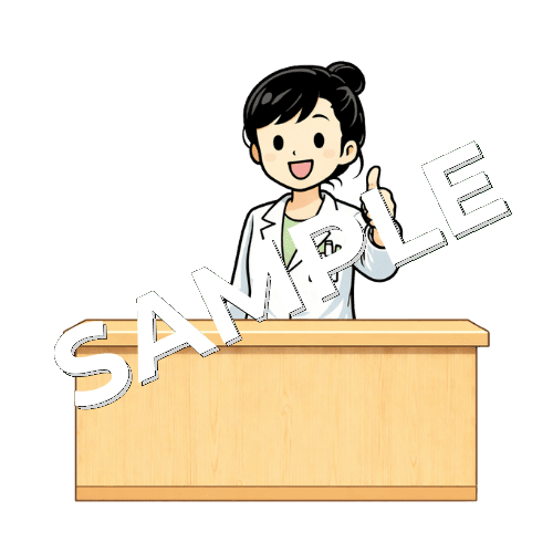 親指を立てている女性薬剤師のイラスト