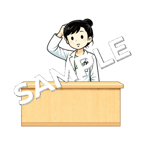 冷や汗をかいている女性薬剤師のイラスト