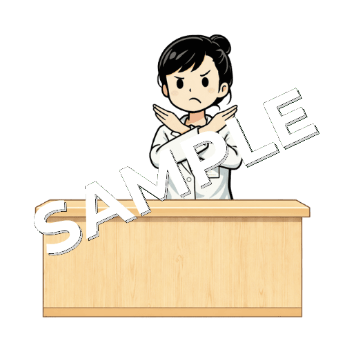 ×のポーズをしている女性薬剤師のイラスト