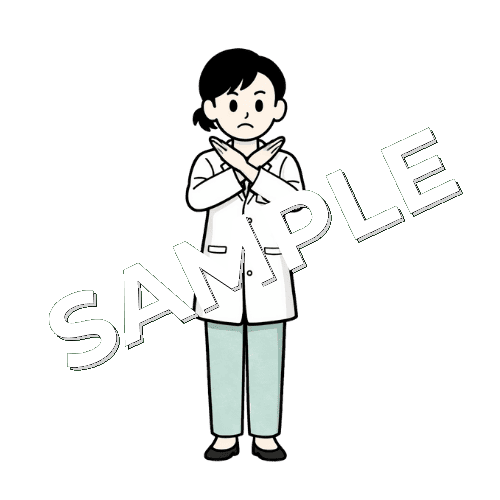 ×のポーズで立っている女性薬剤師のイラスト