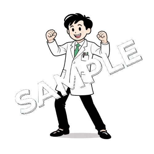 ガッツポーズをしている男性薬剤師のイラスト