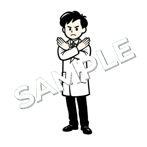 ×のポーズをとっている男性薬剤師のイラスト