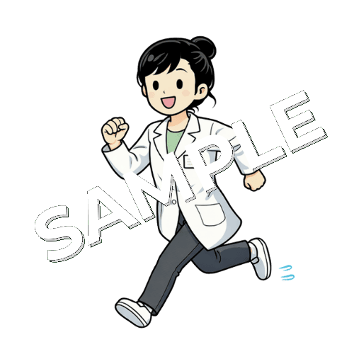 走っている女性薬剤師のイラスト