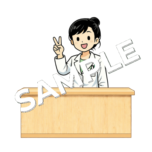 ピースサインをしている女性薬剤師のイラスト