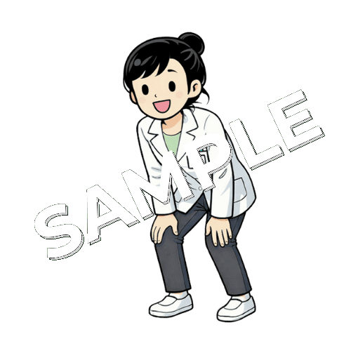 中腰になっている女性薬剤師のイラスト