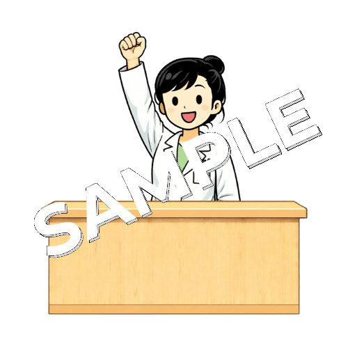 拳を上げている女性薬剤師のイラスト
