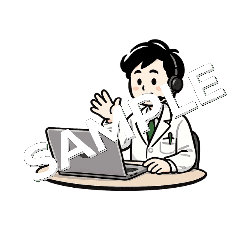 リモート会議をしている男性薬剤師のイラスト