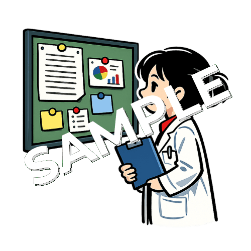 ボードを見ている女性薬剤師のイラスト