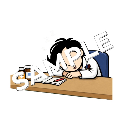 眠っている男性薬剤師のイラスト