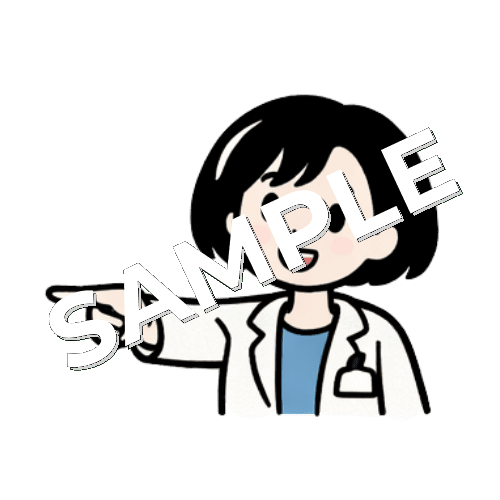 右を指差すボブヘアの女性薬剤師のイラスト