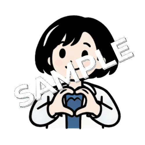 両手でハートを作るボブヘアの女性薬剤師のイラスト