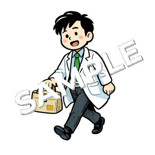 ランチに行く男性薬剤師のイラスト