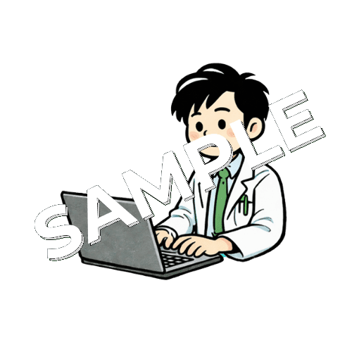 パソコン業務をしている男性薬剤師のイラスト