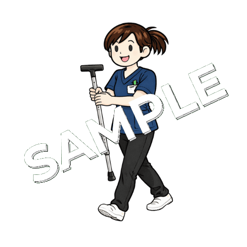 Ｔ字杖を持ち運ぶ女性理学療法士のイラスト