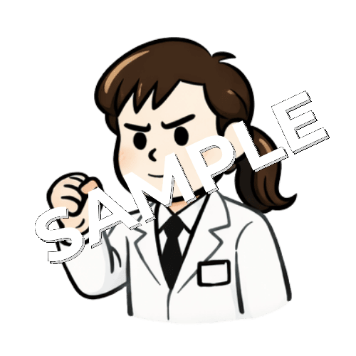 片手でこぶしを作る女性薬剤師のイラスト