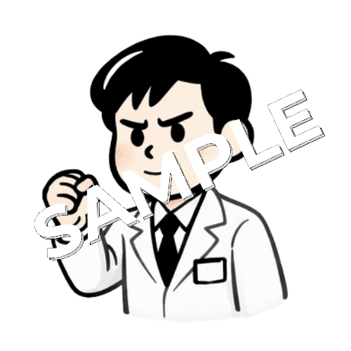 片手でこぶしを作る男性薬剤師のイラスト