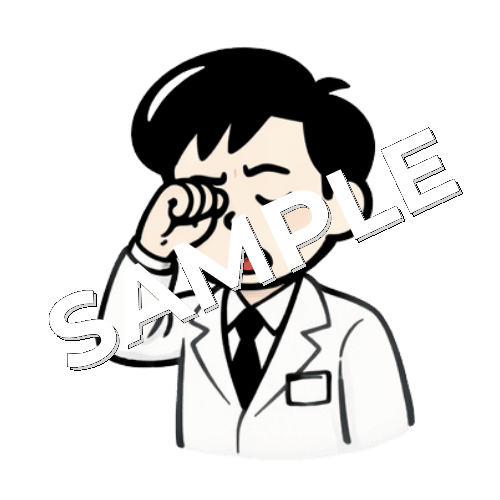 目をこする男性薬剤師のイラスト