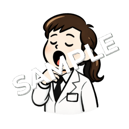 あくびをする女性薬剤師のイラスト