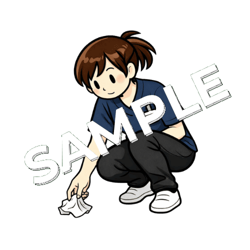 ゴミを拾う女性理学療法士のイラスト