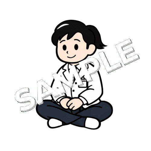 あぐらをかく女性薬剤師のイラスト