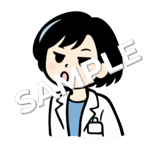舌打ちをするボブヘアの女性薬剤師のイラスト