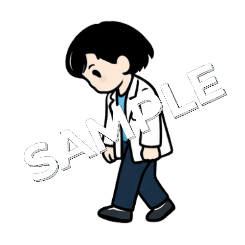 落ち込んで歩くボブヘアの女性薬剤師のイラスト