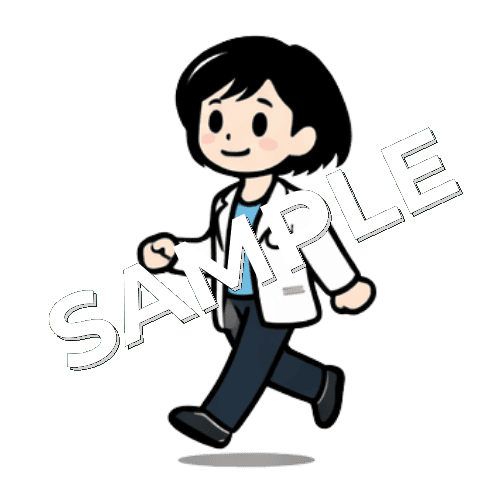 スキップをするボブヘアの女性薬剤師のイラスト