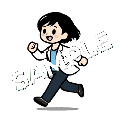 走るボブヘアの女性薬剤師のイラスト