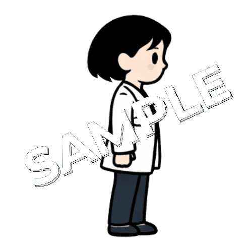 左を向くボブヘアの女性薬剤師のイラスト