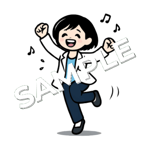 ダンスをするボブヘアの女性薬剤師のイラスト