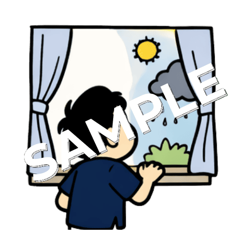 窓から天気を確認する男性鍼灸師のイラスト