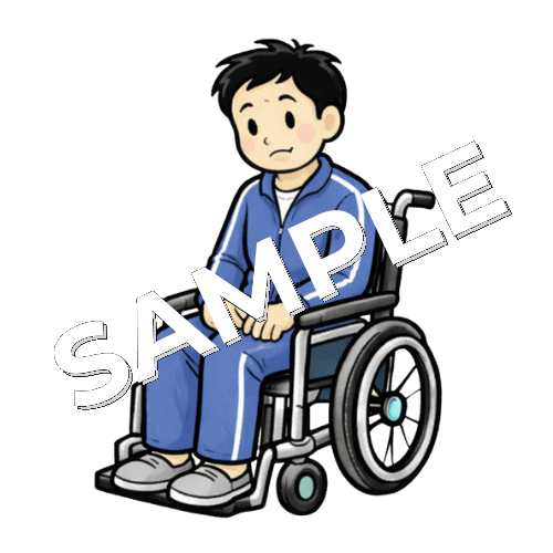 落ち込んだ表情の車椅子男性患者のイラスト