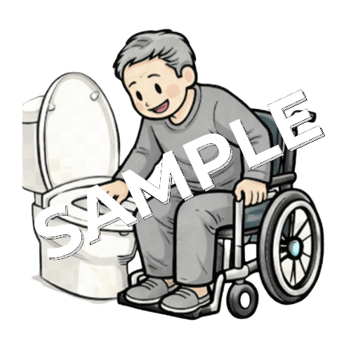 トイレへ移乗する車椅子高齢男性患者のイラスト