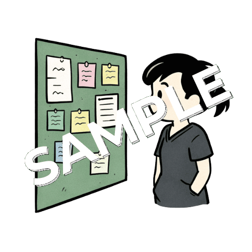 掲示板を見る女性鍼灸師のイラスト