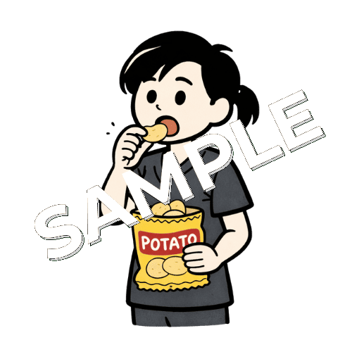 ポテトチップスを食べる女性鍼灸師のイラスト