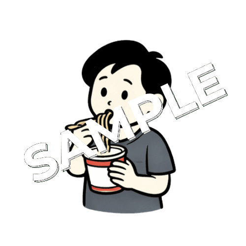 カップラーメンを食べる男性鍼灸師のイラスト