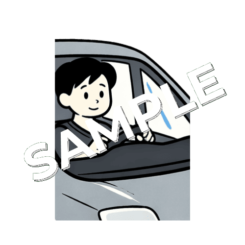 車に乗る男性鍼灸師のイラスト