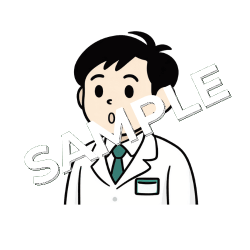 「い」の口の形をする男性薬剤師のイラスト