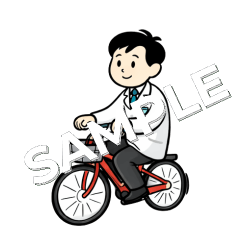 自転車に乗る男性薬剤師のイラスト
