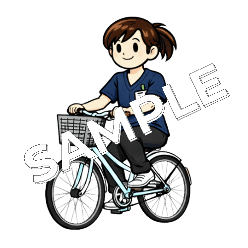 自転車に乗る女性理学療法士のイラスト