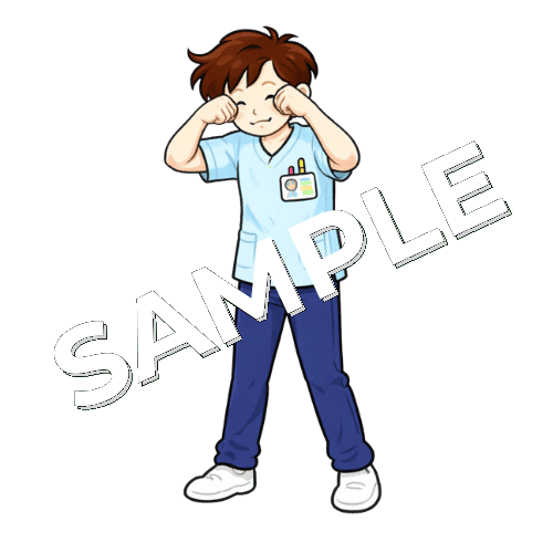 目をこする男性作業療法士のイラスト