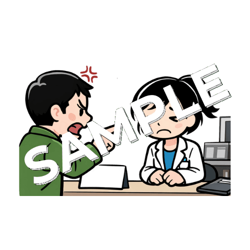 患者から怒られている女性薬剤師のイラスト