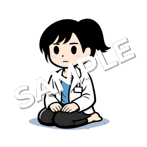 正座をしている女性薬剤師のイラスト