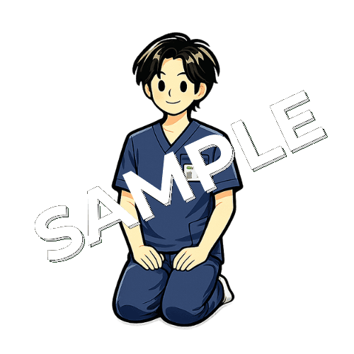 正座する男性理学療法士のイラスト