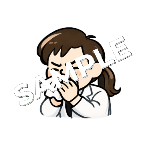 くしゃみをする女性薬剤師のイラスト
