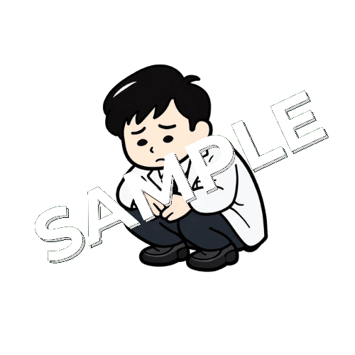 しゃがみ込む男性薬剤師のイラスト